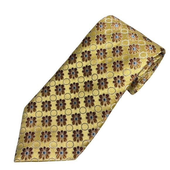 Principe Other - Principe Tie Mens 100% Silk Floral Patterned Pale Yellow Brown Blue Italy